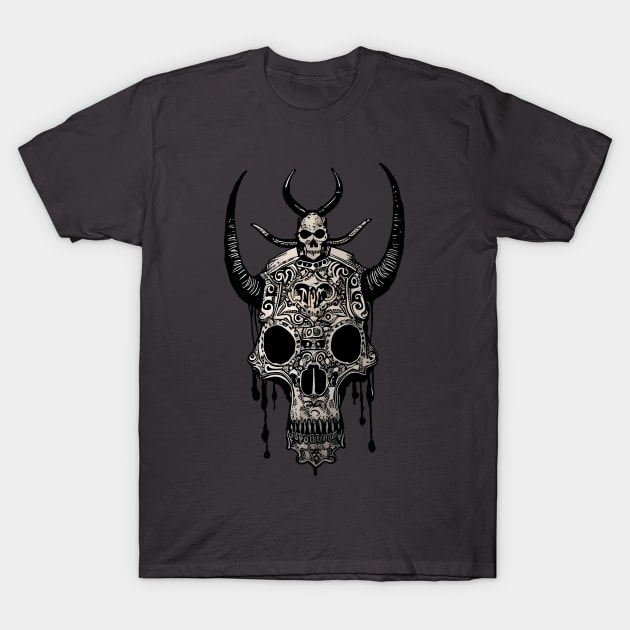 Tribal Tattoo Bulls Skull T-Shirt by Obotan Mmienu